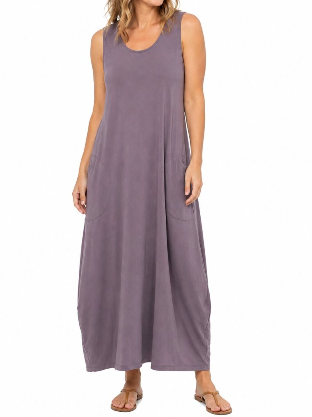 BRYN WALKER Supima Cotton Maxi Dress Mauve Purple Small Sleeveless Lagenlook